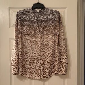 Calvin Klein Brown and Cream Patterned Blouse
